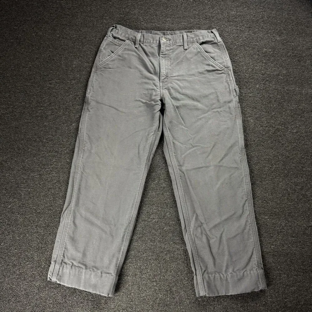 Carhartt Flannel Lined Dungaree Pants Size 34X30 Gray B111 GVL Workwear